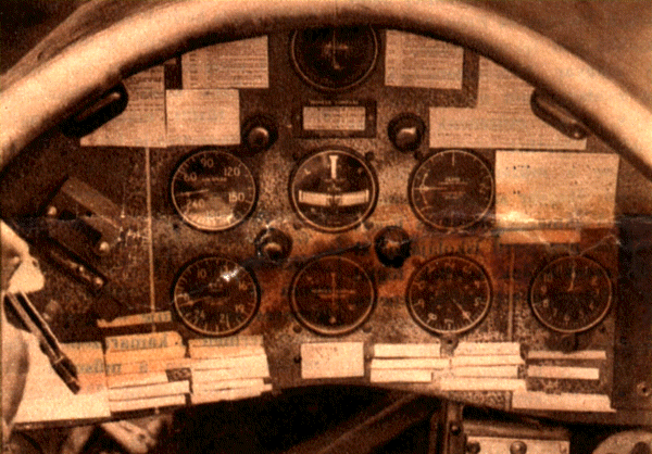 Instrument panel of the Lockheed Sirius first production aircraft like the one the Lindberghs flew in their trip to the Orient which began across Canada to Alaska and down the Kuriles.
