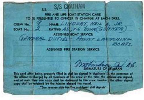 Fragment from a lifeboat instruction on USAT Chatham sunk by U-boat Nov. 1942.