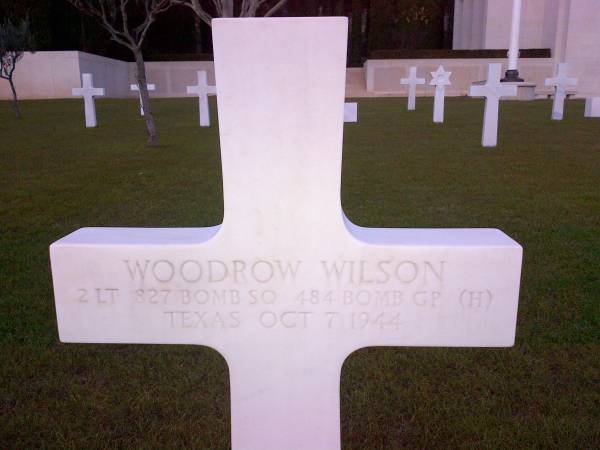 The cross of a soldier who participated in the Southern France landings in August 1944. This soldier is named Woodrow Wilson.