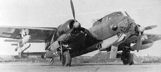 The Do-217 with its glide bomb under the right wing. That bomb crashed into and exploded in soldiers' compartments on the port side if HMT Rohna.