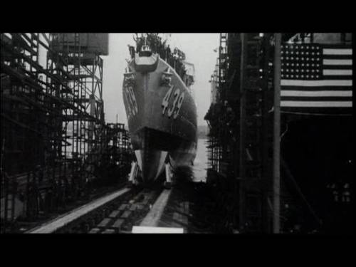 The USS Edison, DD-439, slides down the ways as she is launched from Federal Shipbuilding and Drydock in New Jersey, in November 1940, to be commissioned at the Brooklyn Navy Yard, to join hazardous 
