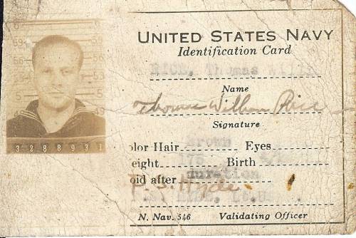 The Navy ID that Tom Rice carried in August 1942 