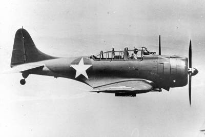 This is the SBD Douglas-built divebomber, the carrier-based bomber that the U.S. Navy used at the outset of the seawar, notably at the Battle of Midway.