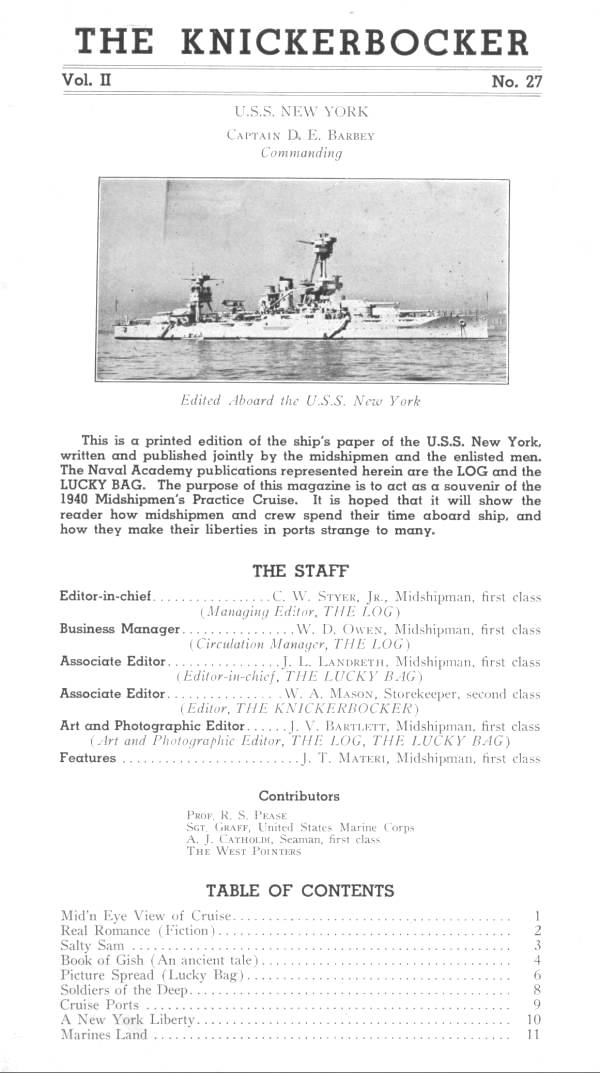 A cover of the newspaper recording contributions of midshipmen of the U.S. Naval Academy to a memoir of the Midshipmen's Cruise of 1940